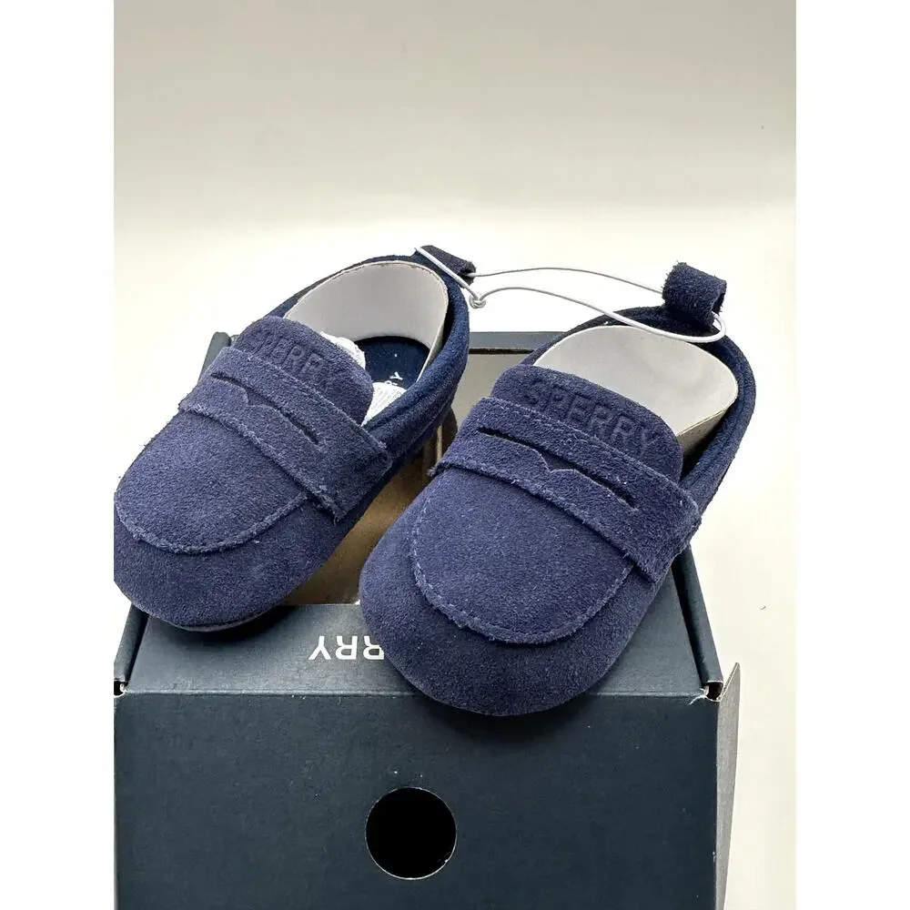 Sperry Infant Boys Navy Suede Loafers Size 2 (3-6 Months) Boat Shoes NEW IN BOX